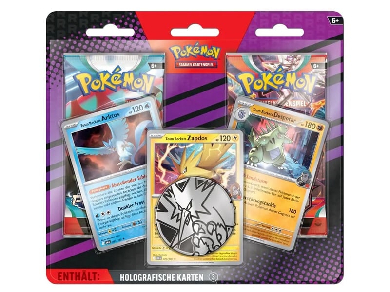 Pokémon Team Rocket 2er-Blister mit Arktos, Zapdos, Despotar und Münze - Produktabbildung